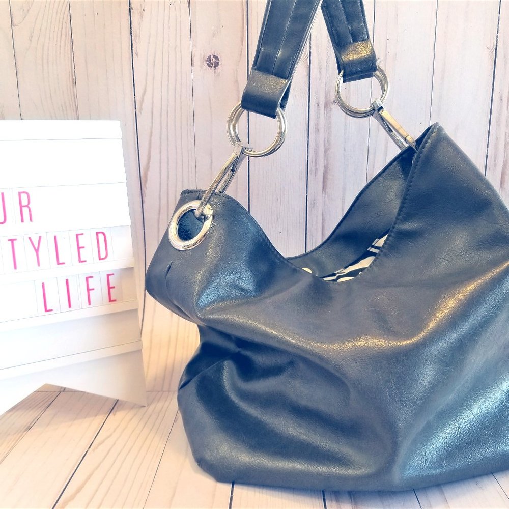 Braciano Grey & Silver Shoulder Bag w/Zebra Liner